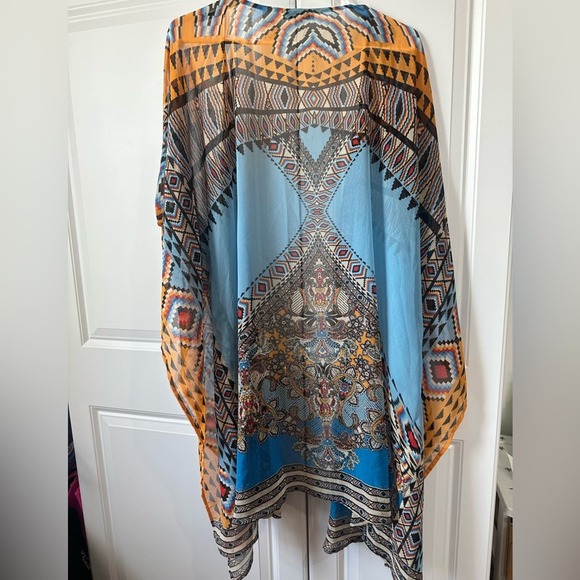 Patrons of Peace Western Style Kimono, Size M/L, Colorful, Blue and Orange, NWOT - Picture 7 of 10